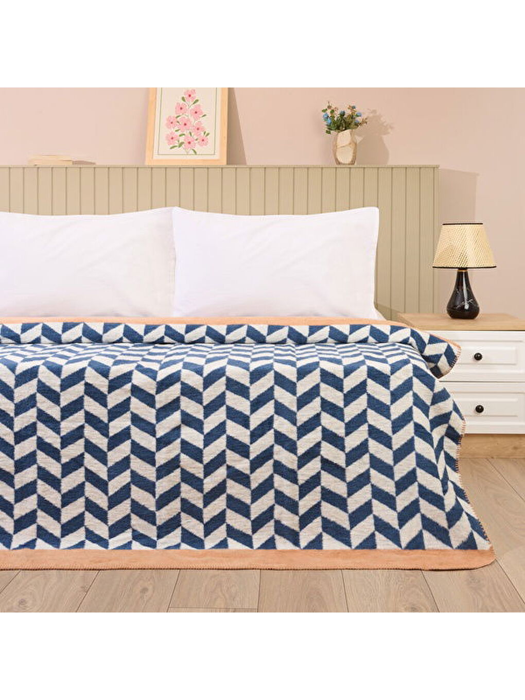 Soft Flux Pamuklu Çift Kişilik Battaniye - Lacivert - 200x220 cm