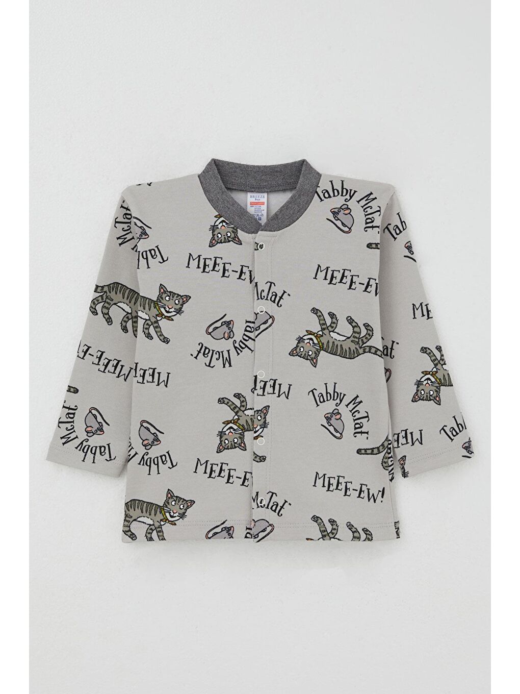 Erkek Bebek Pijama Takımı Sevimli Kedi Ve Farecik Desenli Gri (0-9 Ay)-1
