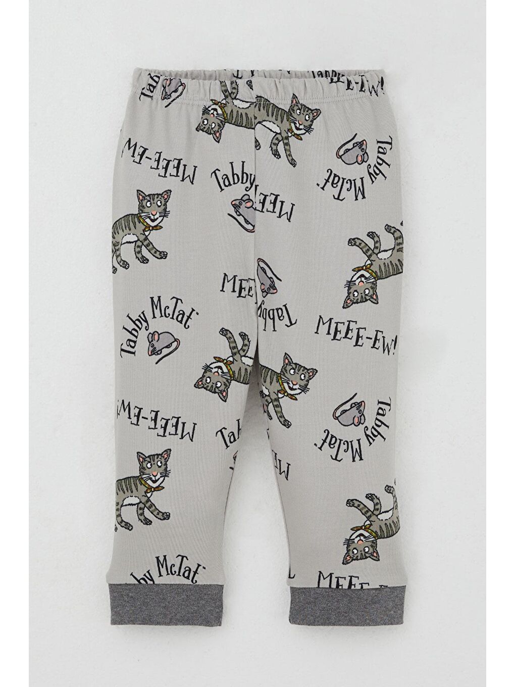 Erkek Bebek Pijama Takımı Sevimli Kedi Ve Farecik Desenli Gri (0-9 Ay)-2