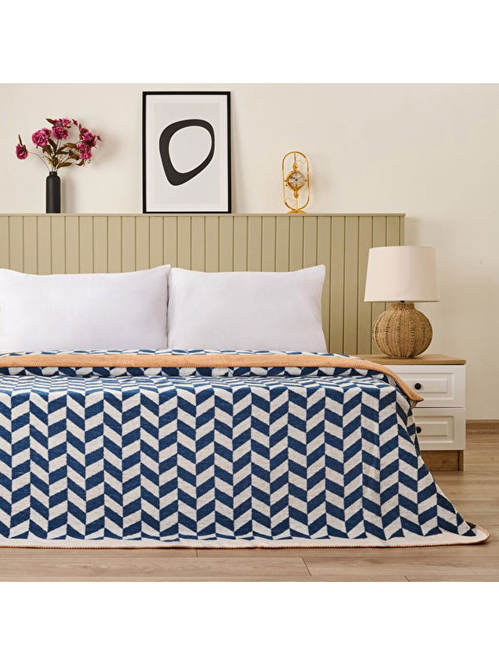 Soft Flux Pamuklu Çift Kişilik Battaniye - Lacivert - 200x220 cm-1