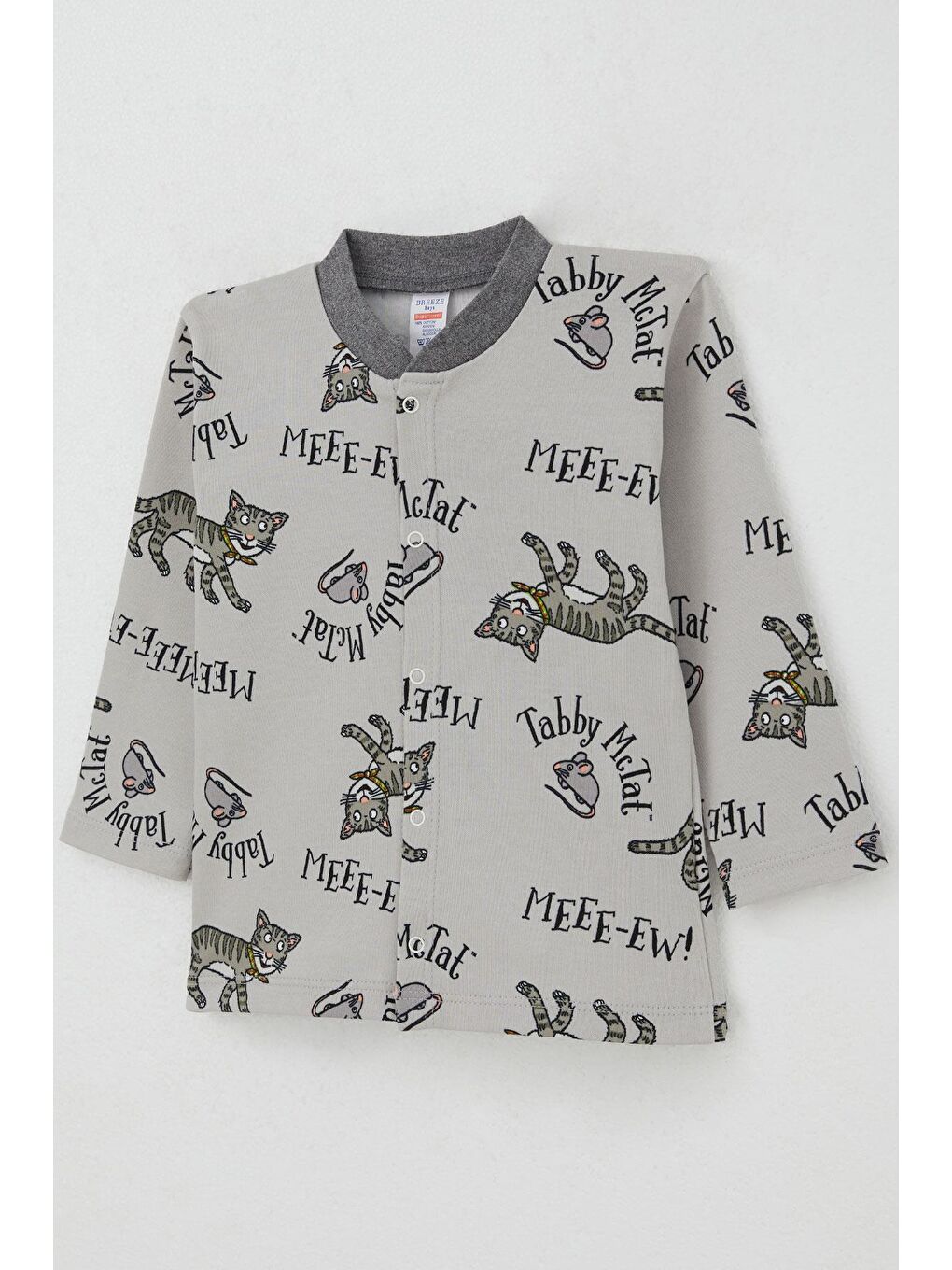 Erkek Bebek Pijama Takımı Sevimli Kedi Ve Farecik Desenli Gri (0-9 Ay)-5