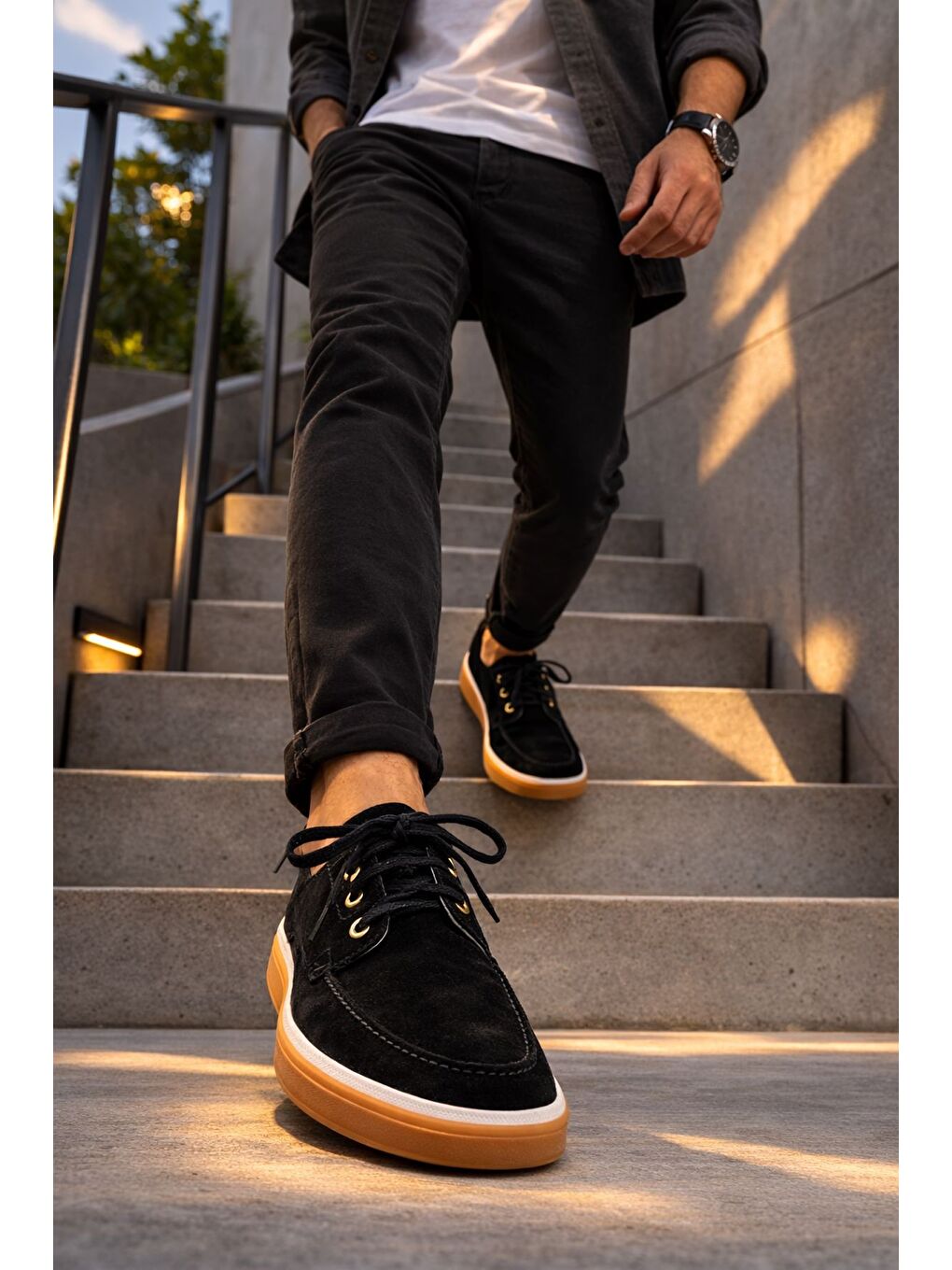 Siyah CRAFT Hakiki Süet Deri Bağcıklı Erkek Günlük Loafer Ayakkabı-7