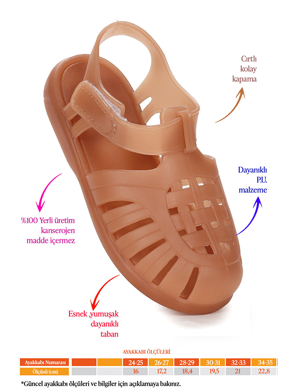 Bej Fina Günlük Deniz Havuz Plaj Erkek Çocuk Sandalet Ayakkabı-1