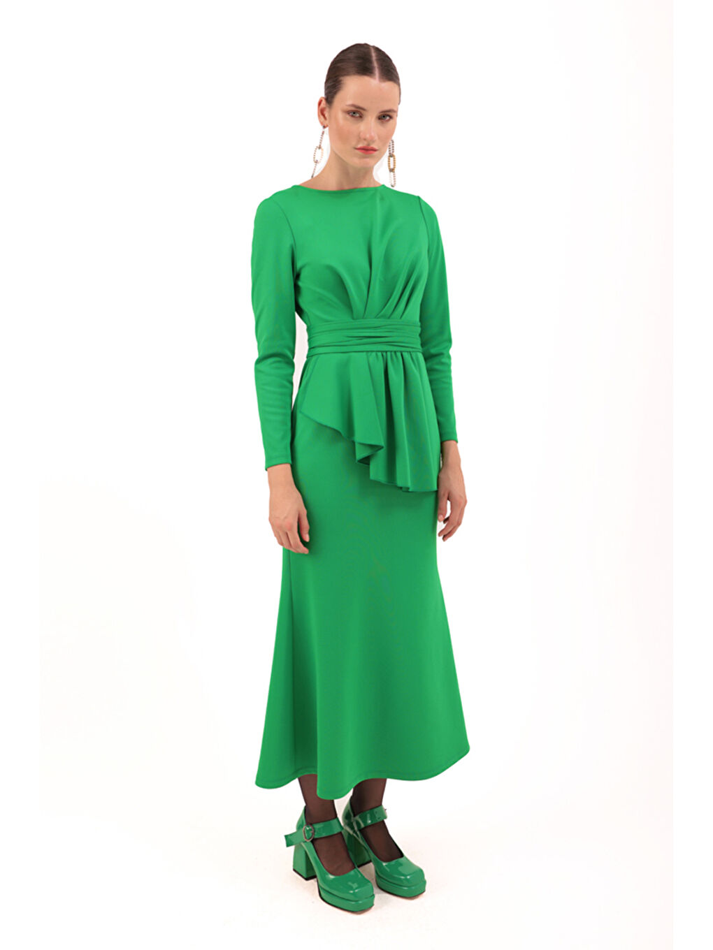 Yeşil Önü Detaylı Örme Elbise-2