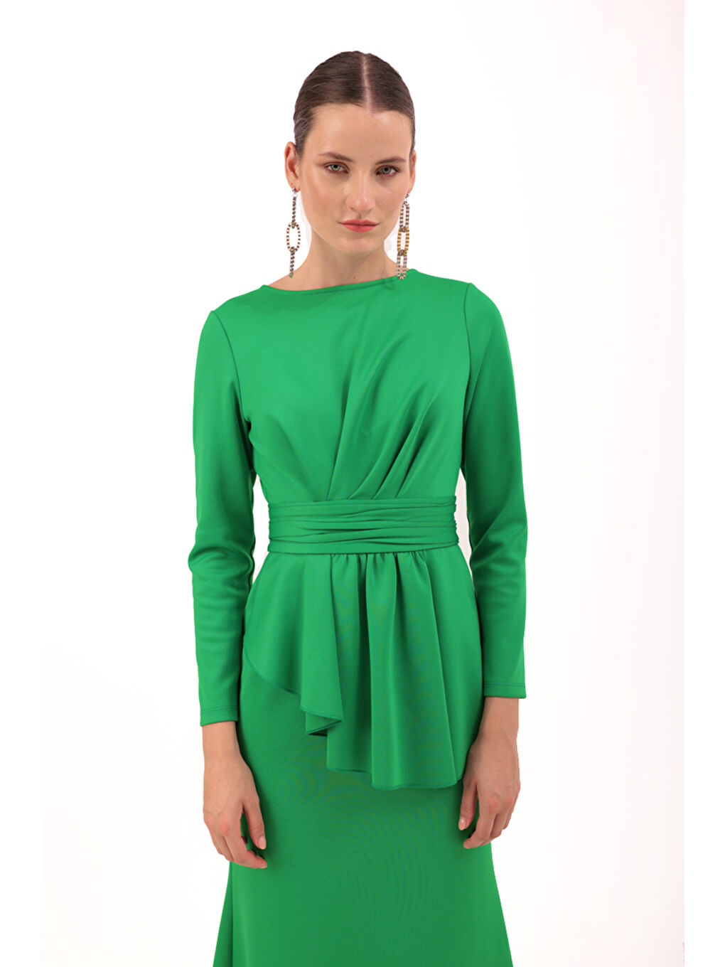 Yeşil Önü Detaylı Örme Elbise-3