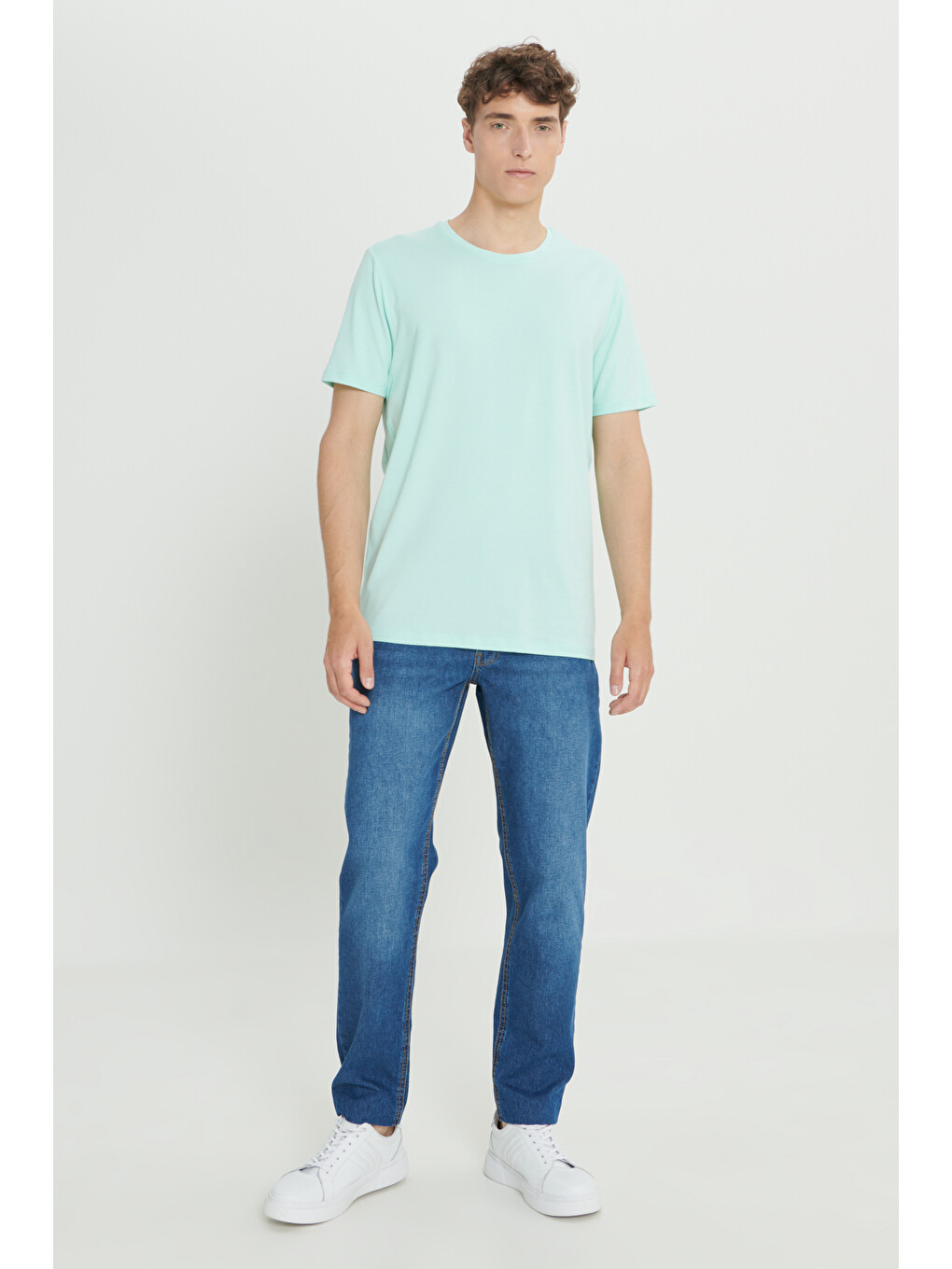 Yeşil Erkek Mint 360 Derece Her Yöne Esneyen Slim Fit Bisiklet Yaka Tişört-1