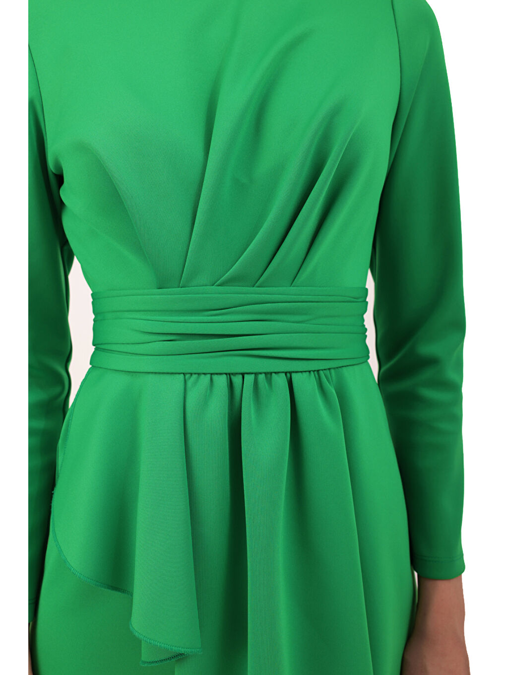 Yeşil Önü Detaylı Örme Elbise-4