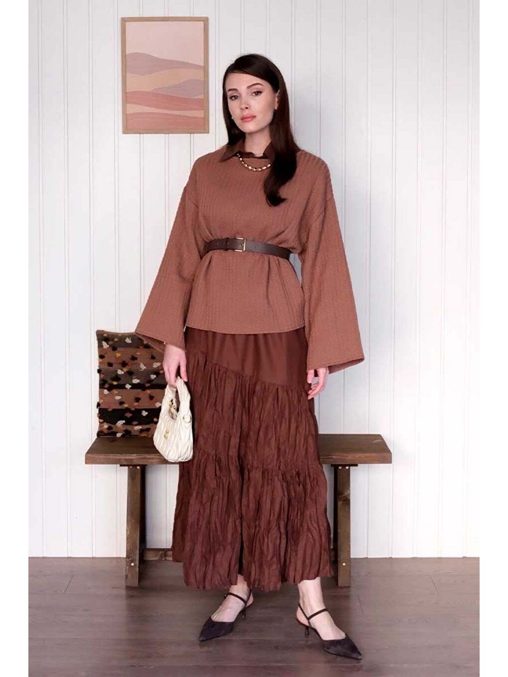 Kahverengi Acı Kahve Kat Kat Kraşlı Etek-2