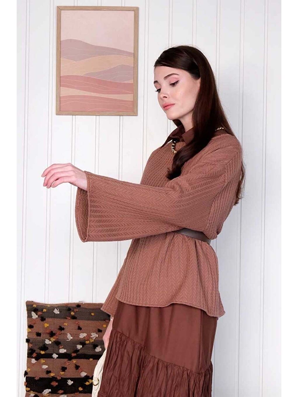 Kahverengi Acı Kahve Kat Kat Kraşlı Etek-3