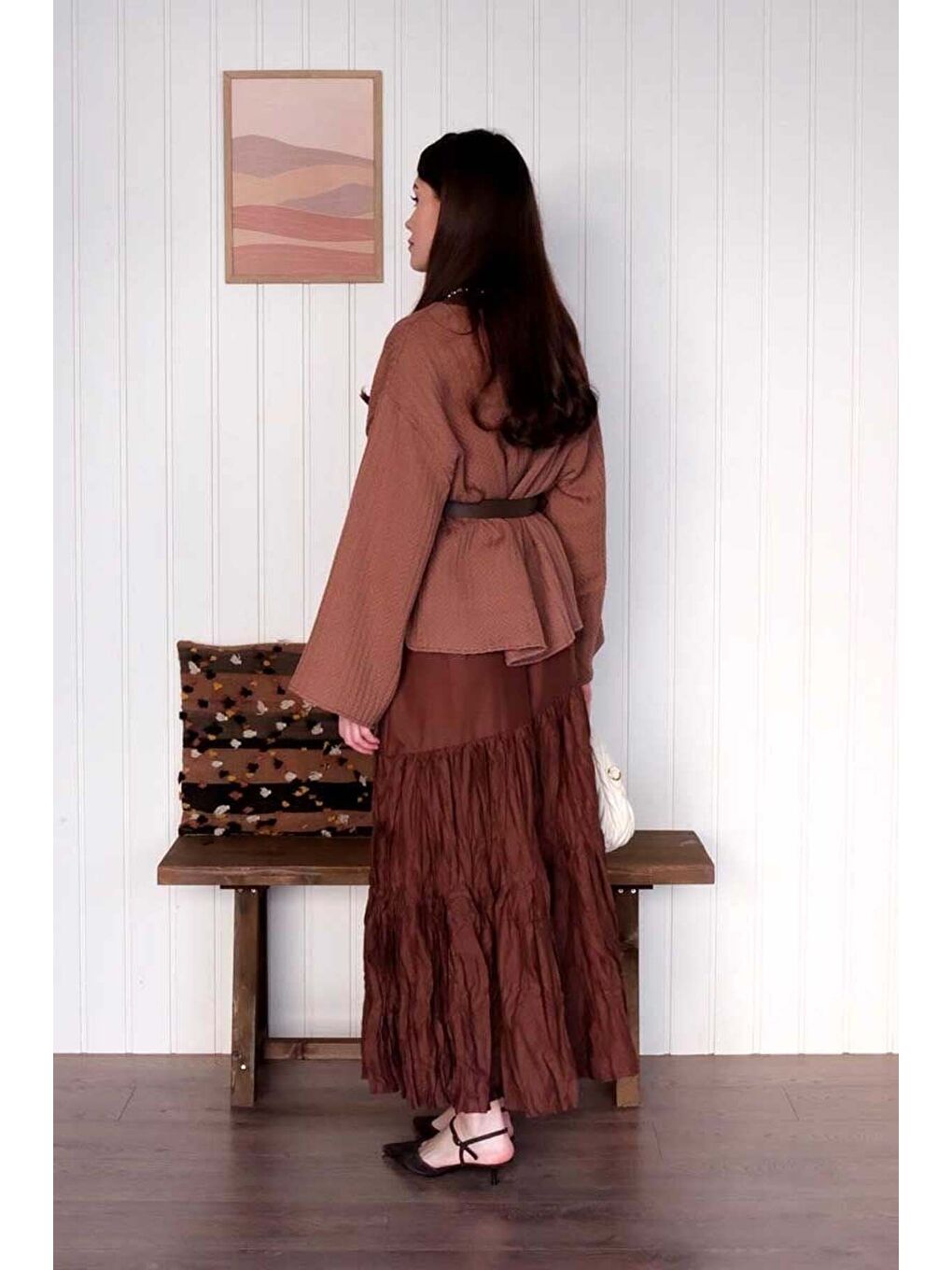 Kahverengi Acı Kahve Kat Kat Kraşlı Etek-5