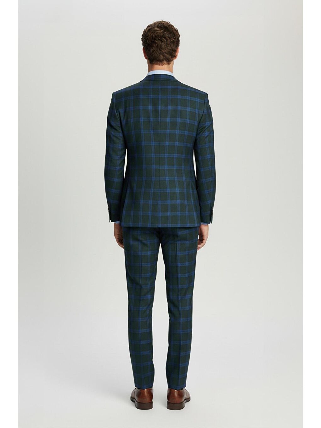 Giotelli Yeşil Slim Fit Mono Yaka Ekose Desenli Yelekli Takım Elbise-2