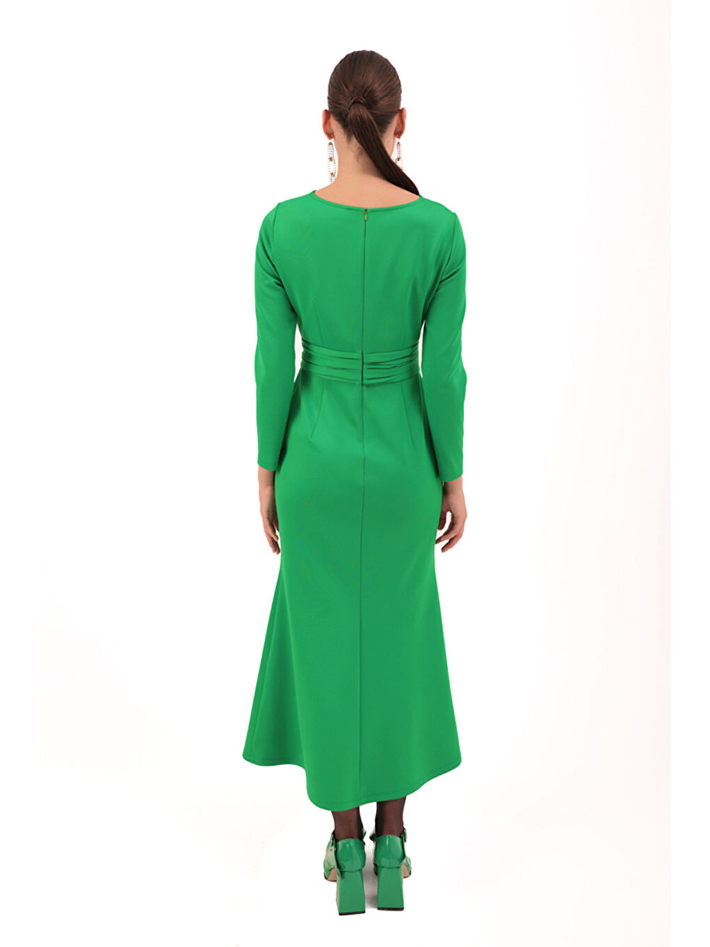 Yeşil Önü Detaylı Örme Elbise-5