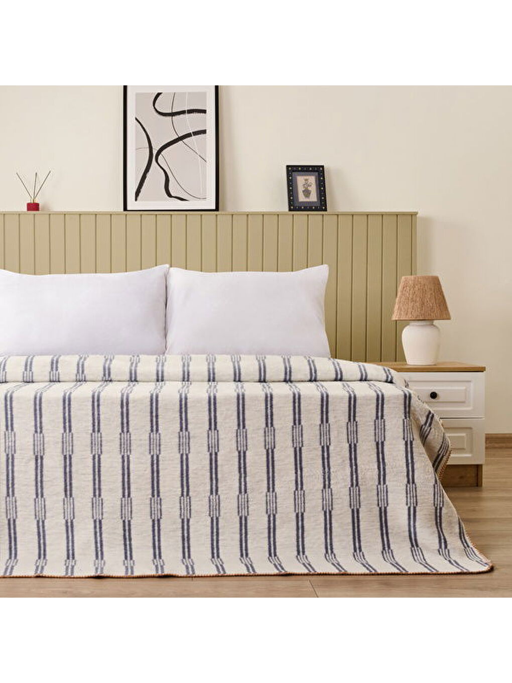 Soft Mavruz Pamuklu Çift Kişilik Battaniye - Mavi - 200x220 cm-2