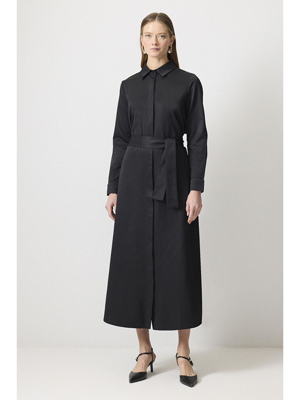 Siyah Kuşaklı Gömlek Elbise-1