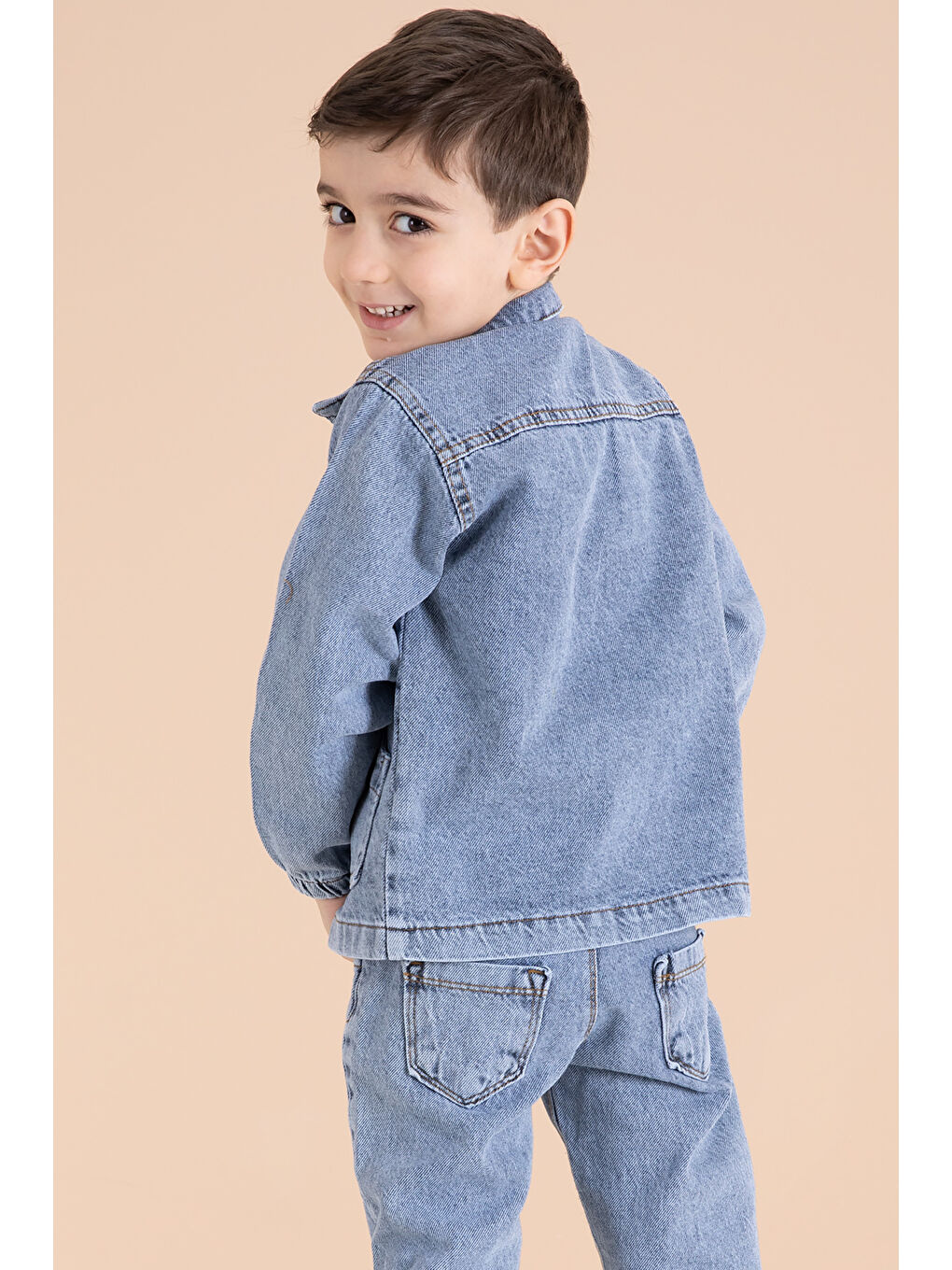 Mavi Yazı Nakışlı Ceketli 3lü Erkek Çocuk Jean Takım 20000-4