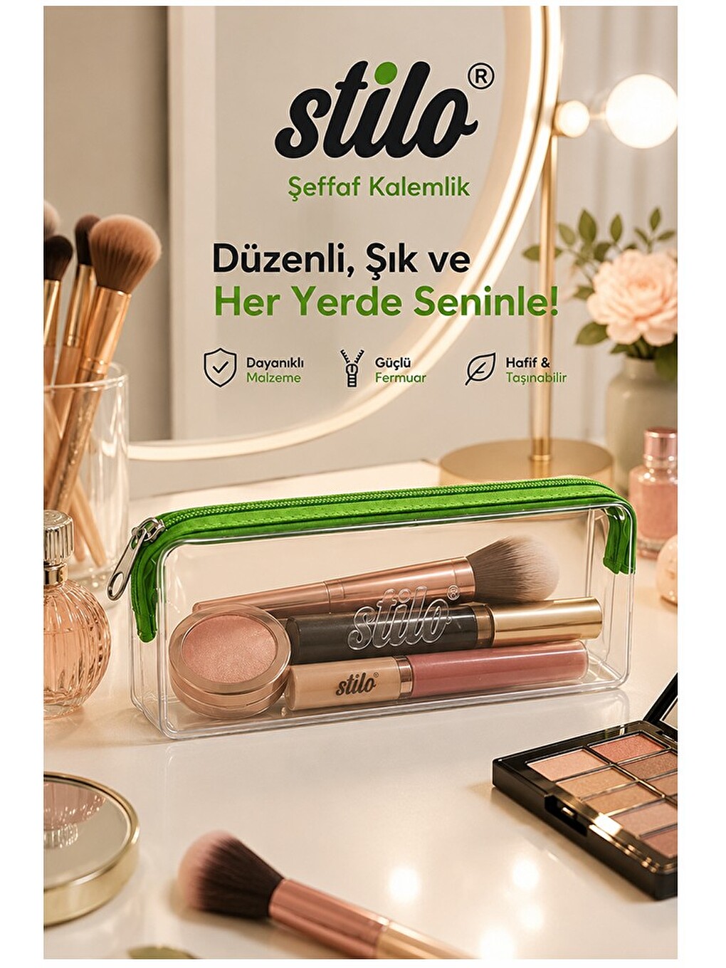 Şeffaf Kalemlik Turuncu Fermuarlı 1 Adet Stilo 1129 Tek Bölmeli Fermuarlı Plastik Çocuk Okul Kalem M-2