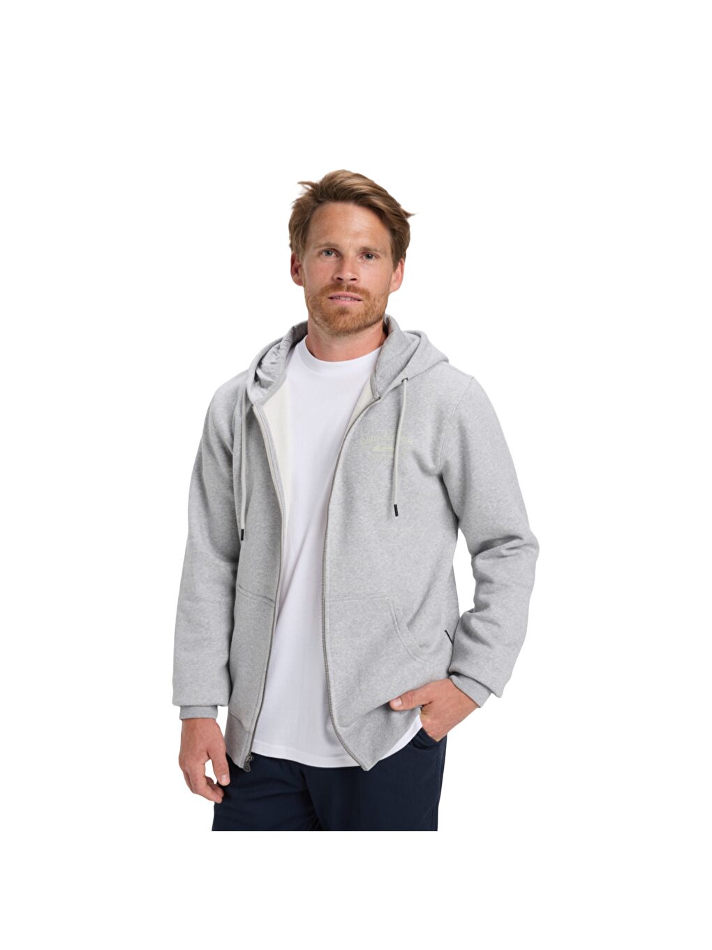 Zip Hood Chest Logo Erkek Gri Fermuarlı Sweatshirt