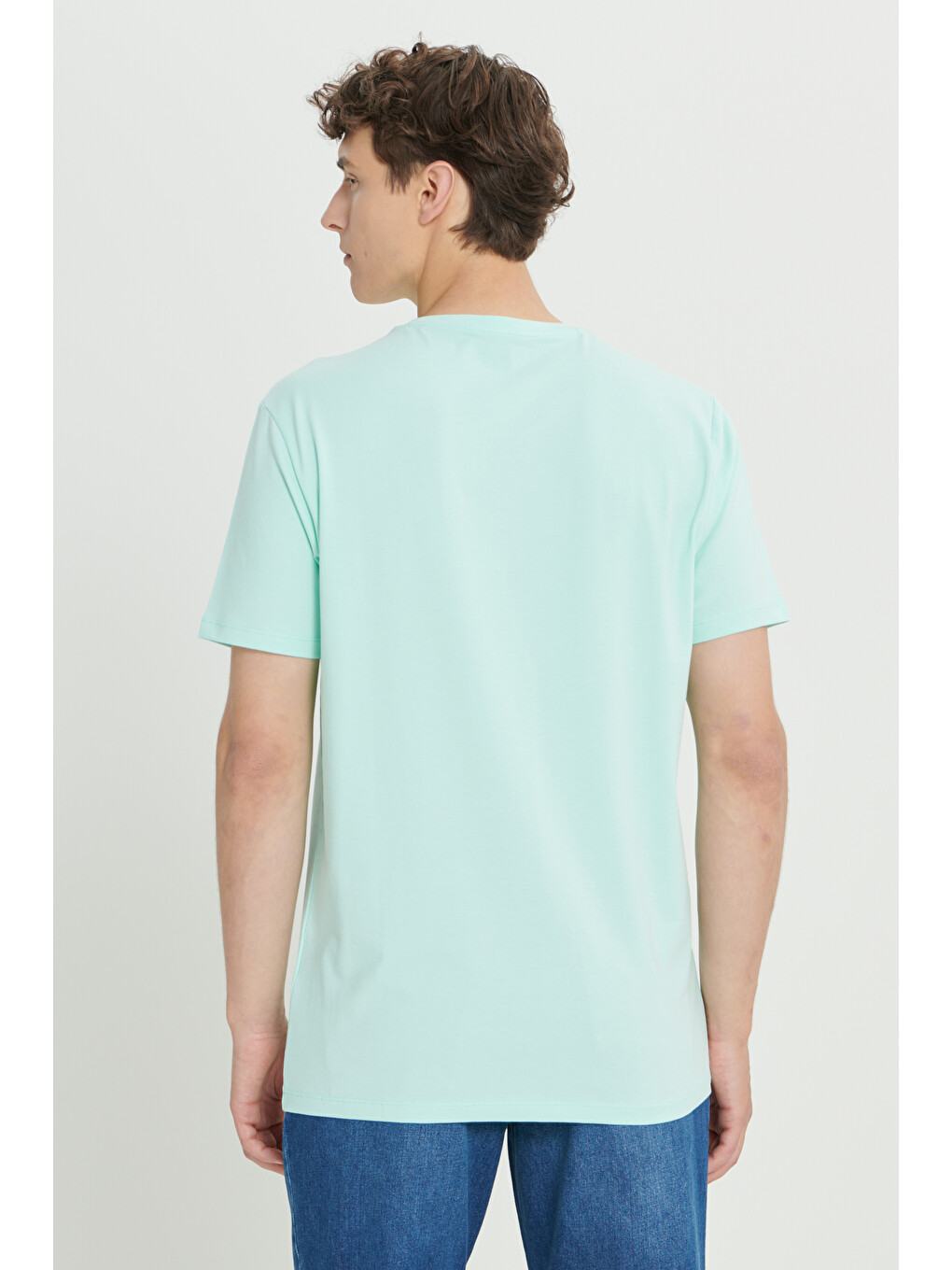 Yeşil Erkek Mint 360 Derece Her Yöne Esneyen Slim Fit Bisiklet Yaka Tişört-5