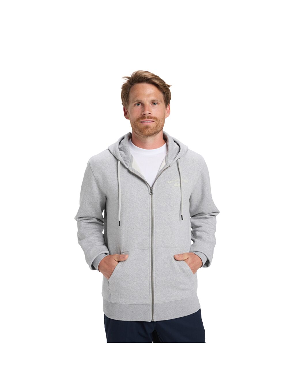 Zip Hood Chest Logo Erkek Gri Fermuarlı Sweatshirt-1