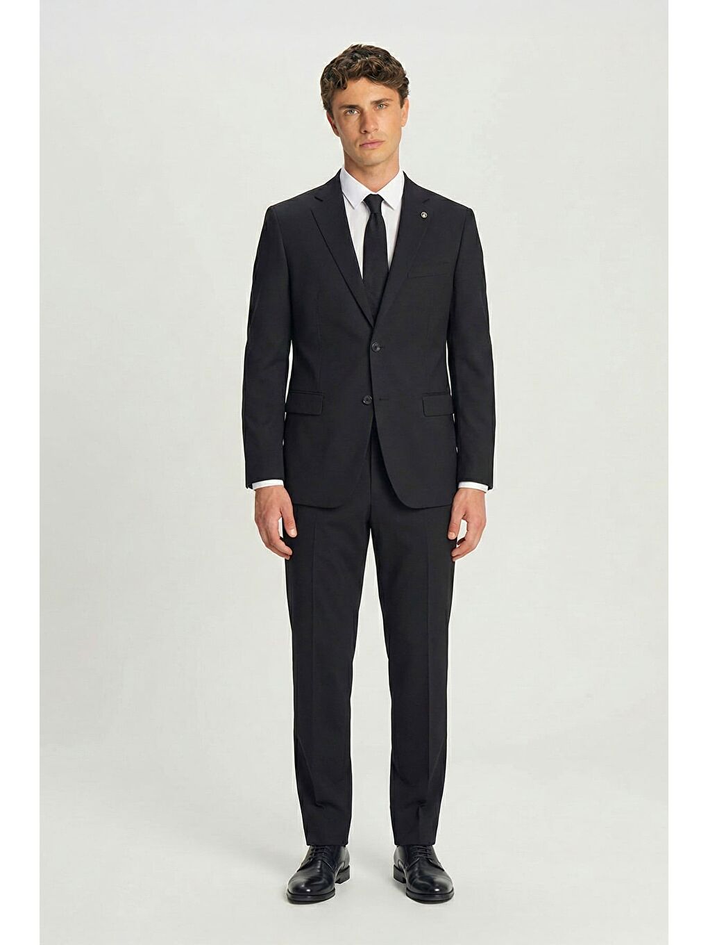 Erkek Siyah Comfort Fit Armürlü Mono Yaka Kemerli Takım Elbise-1