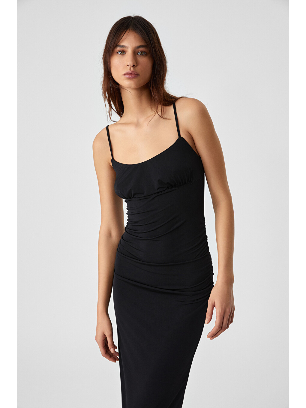 Carnao Kadın Askılı Yaka Kolsuz Slim Normal Paça Siyah Elbise-3