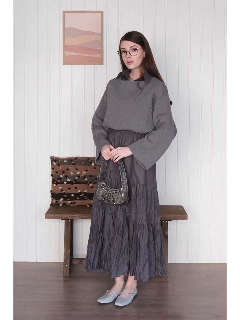 Antrasit Kat Kat Kraşlı Etek-2