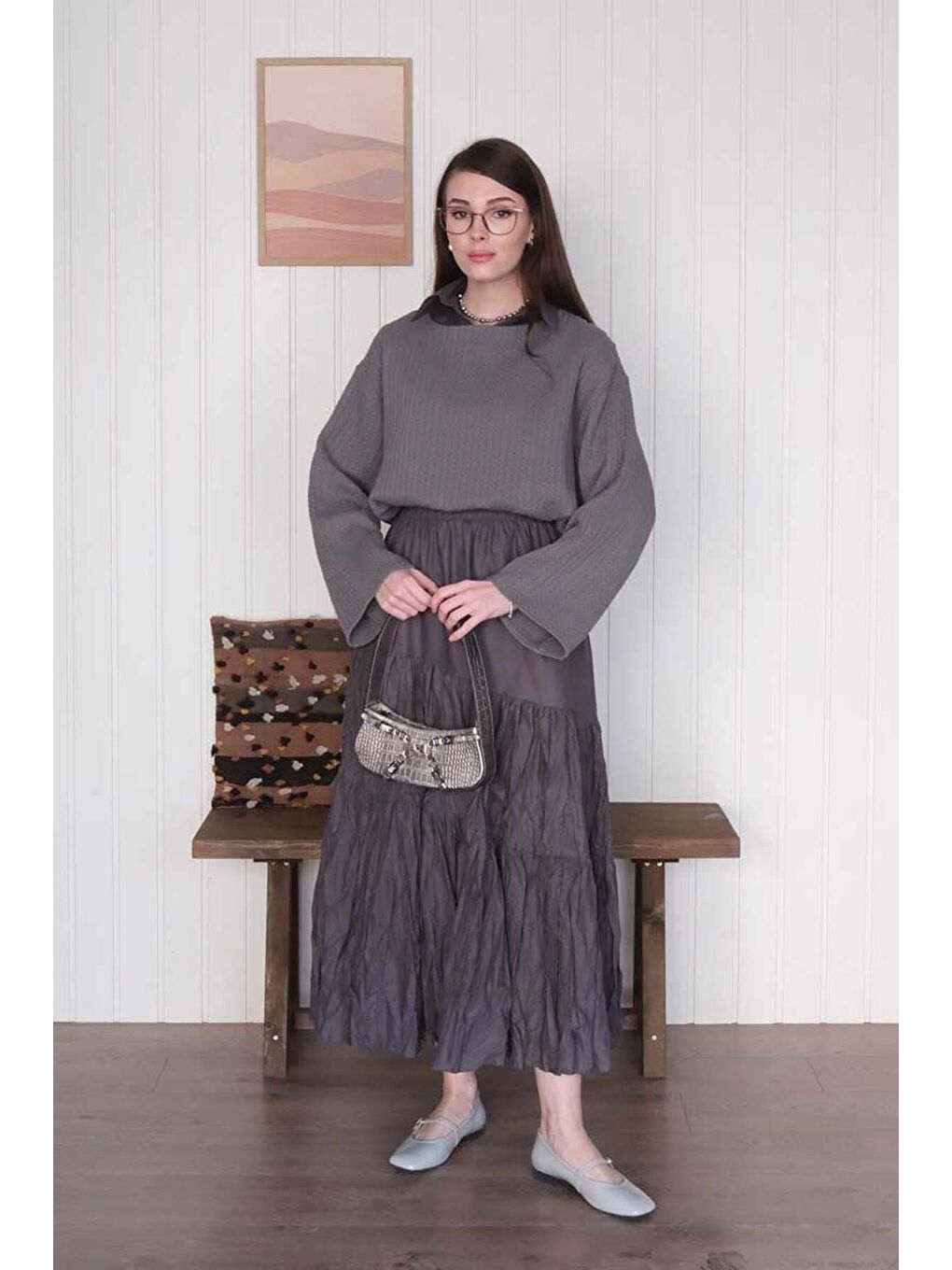 Antrasit Kat Kat Kraşlı Etek-3