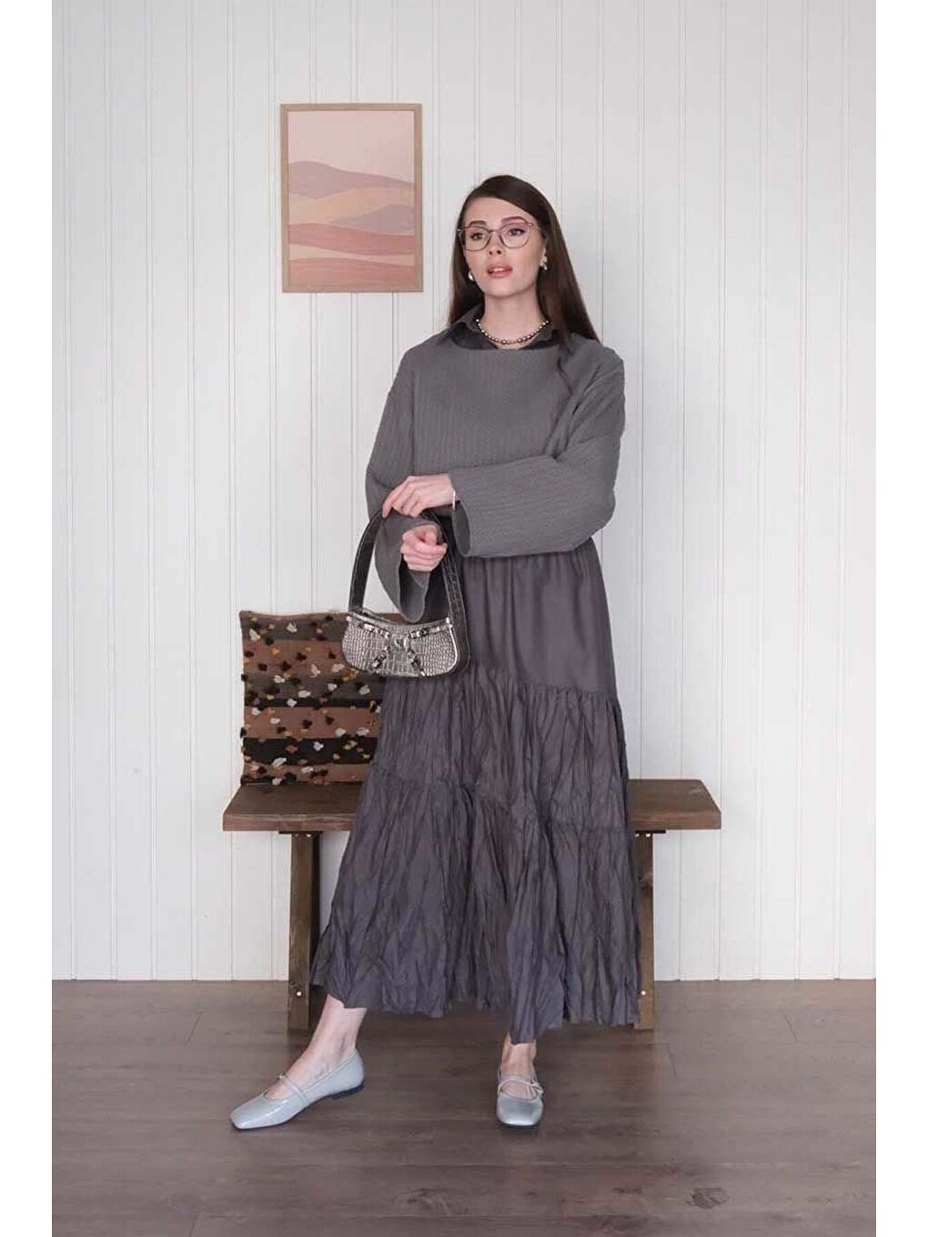 Antrasit Kat Kat Kraşlı Etek-4