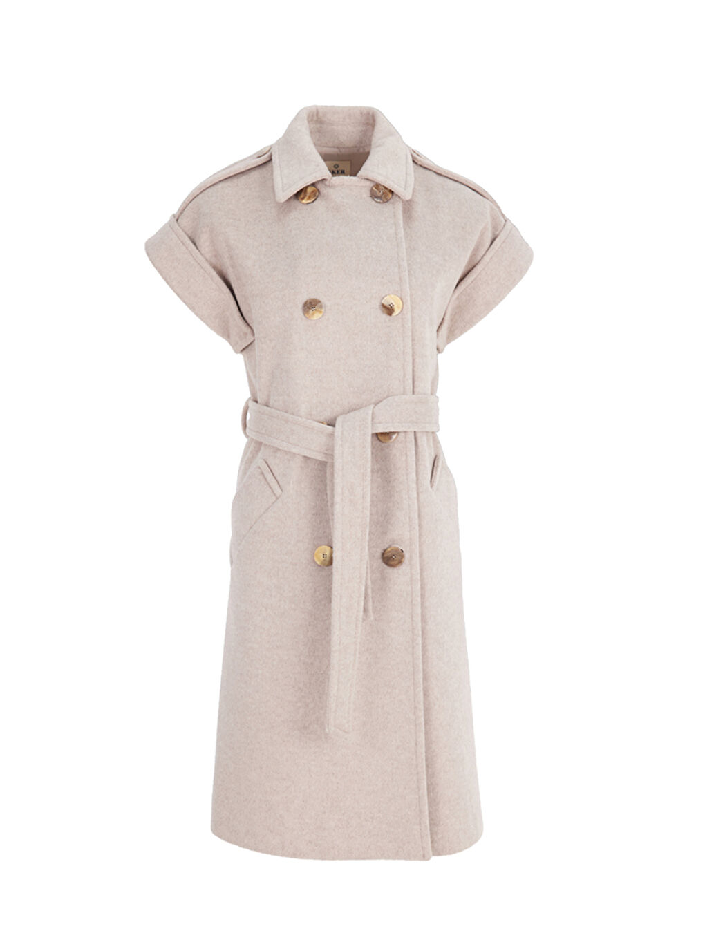 Bej Apolet Detaylı Belden Kuşaklı Yelek