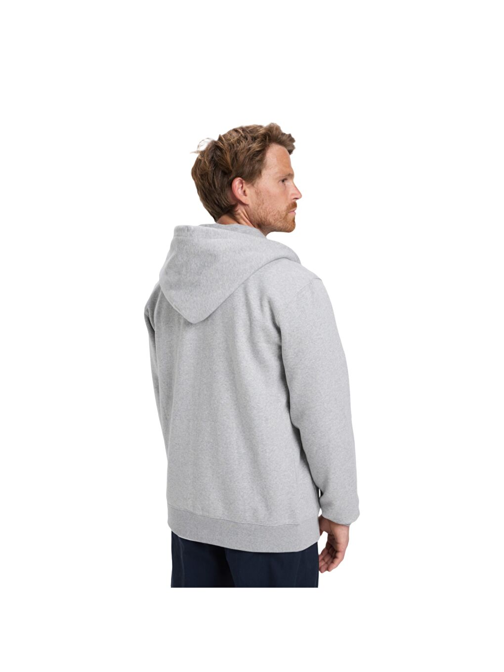 Zip Hood Chest Logo Erkek Gri Fermuarlı Sweatshirt-5