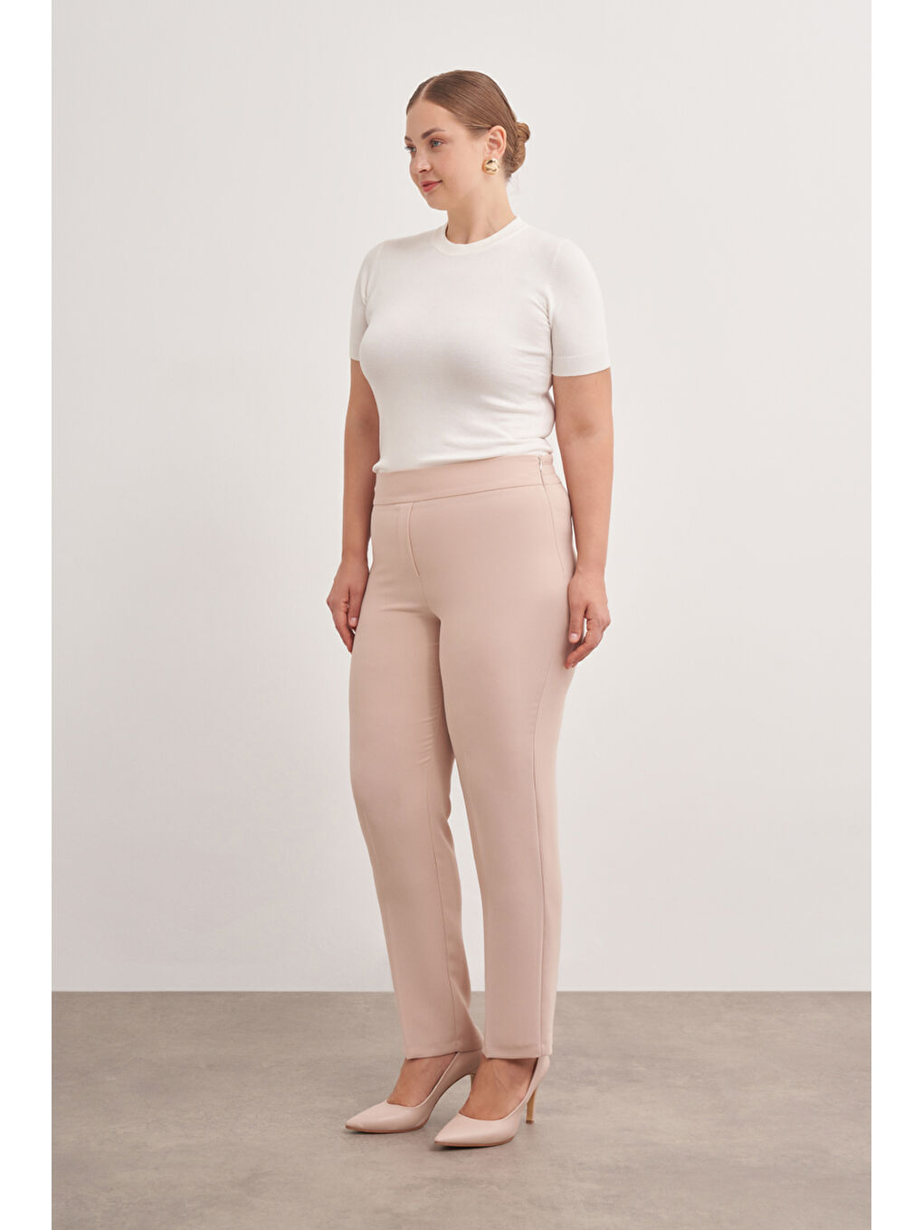 Bej 3649112 Arka Bel Lastikli Pantolon-1