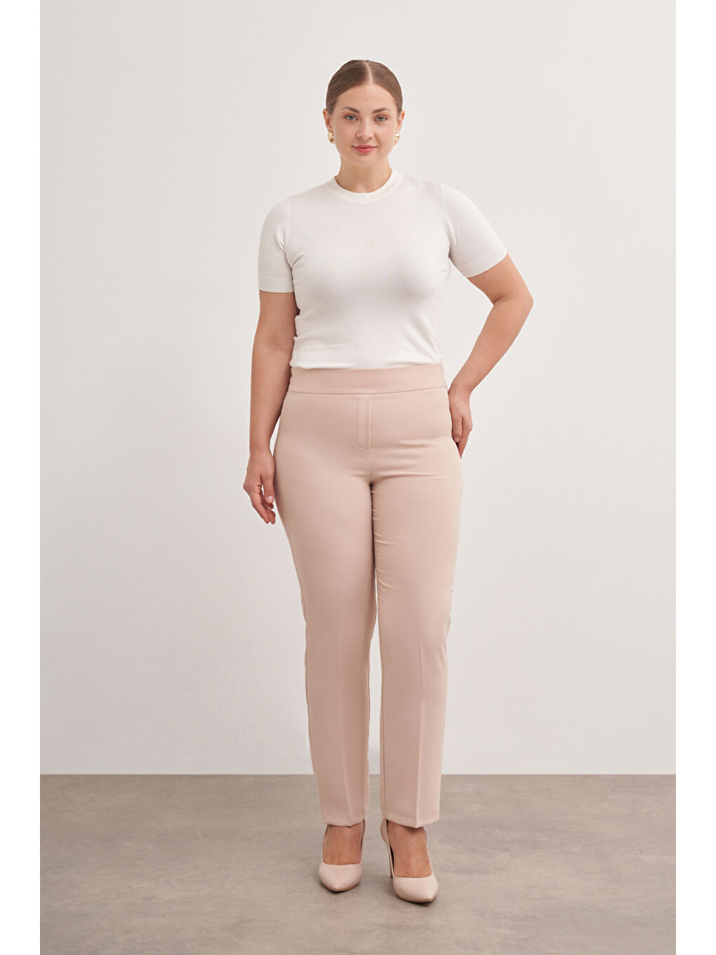 Bej 3649112 Arka Bel Lastikli Pantolon-2