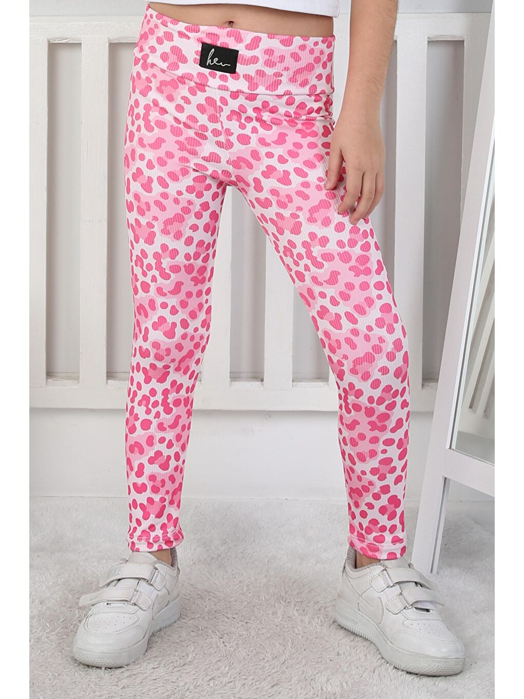Kız Çocuk Pembe Leopar Desenli Tayt - 26802-1