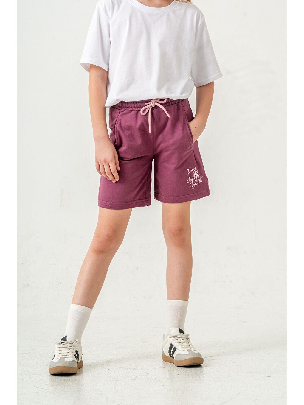 Pembe Jaime Le  Bullet Nakışlı Kız Çocuk Şort-5