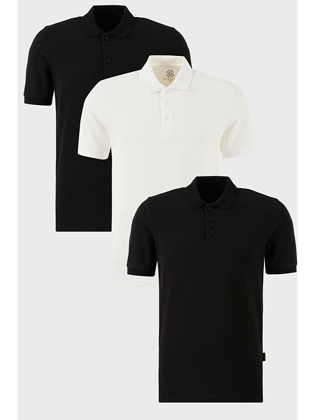 Siyah Pamuklu Regular Fit Düğmeli Polo Yaka 3'lü Paket %100 Pamuk Tişört 5902127S3