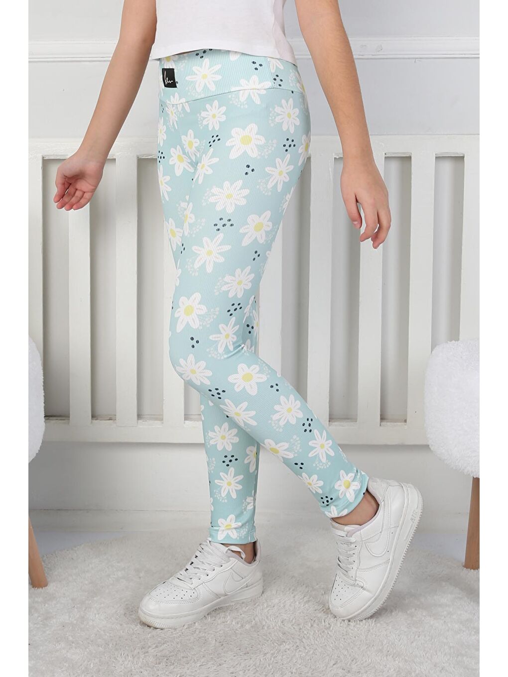 Yeşil Kız Çocuk Mint Çiçekli Kız Çocuk Tayt - 26716-1