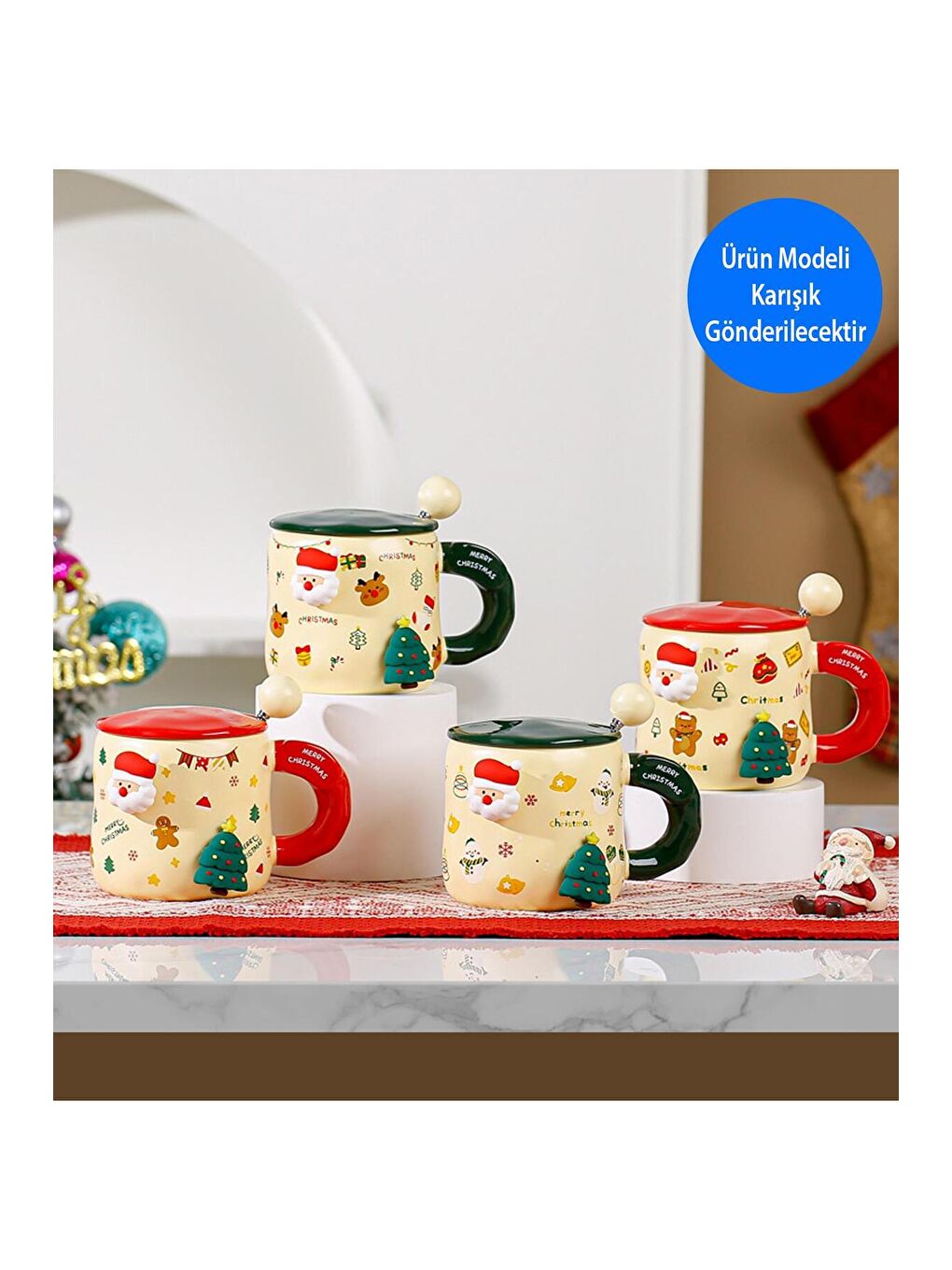 Karışık Yılbaşı Figürlü Mıknatıslı Seramik Kupa-4