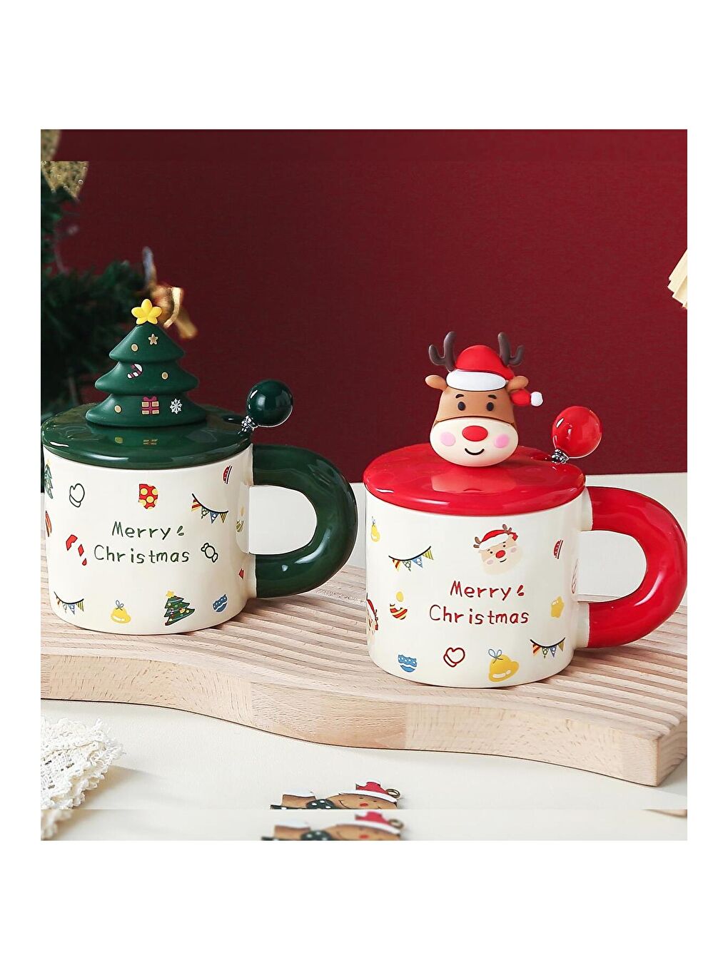 Karışık Yılbaşı Figürlü Kapaklı Seramik Kupa-1