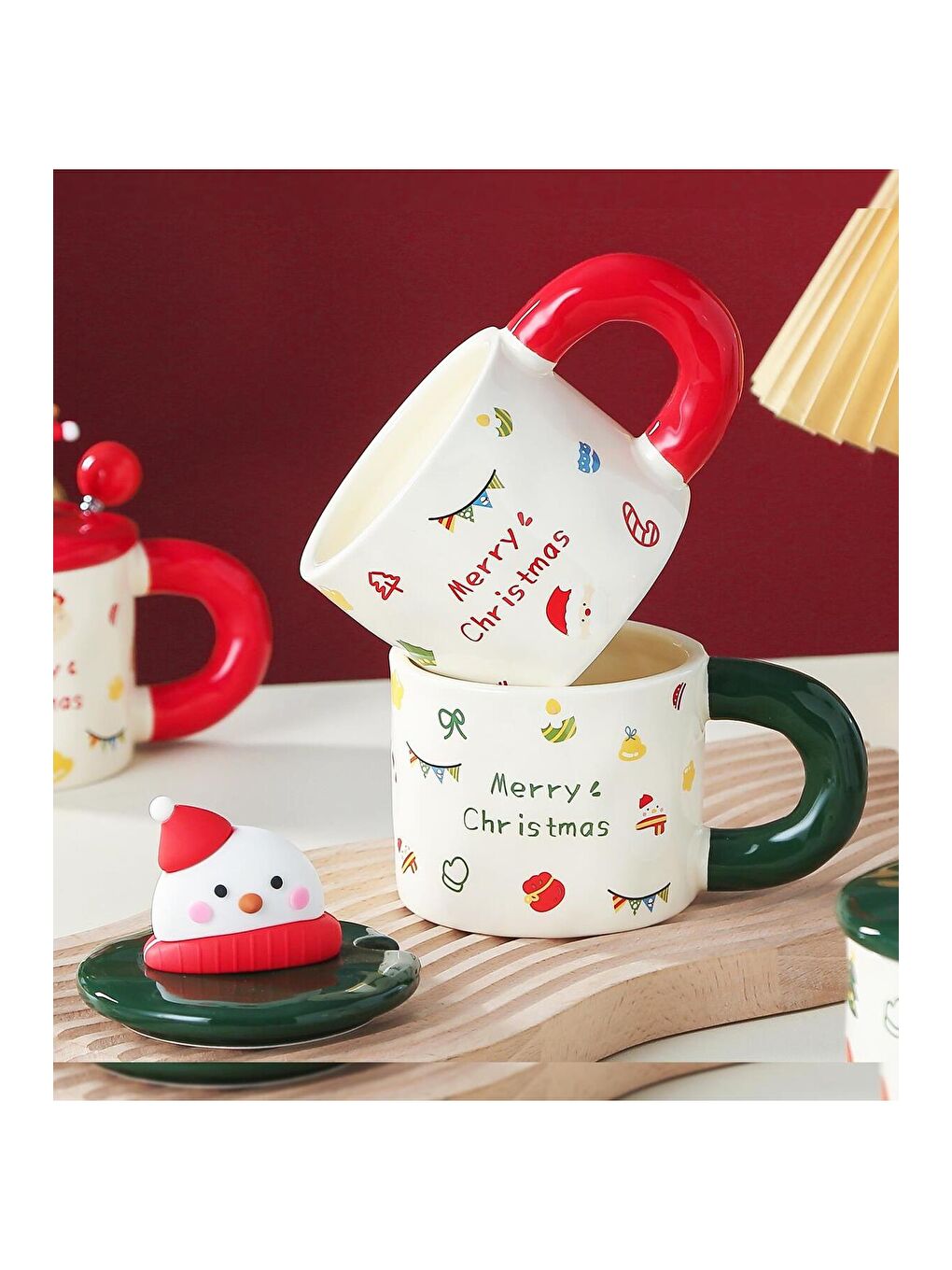 Karışık Yılbaşı Figürlü Kapaklı Seramik Kupa-2