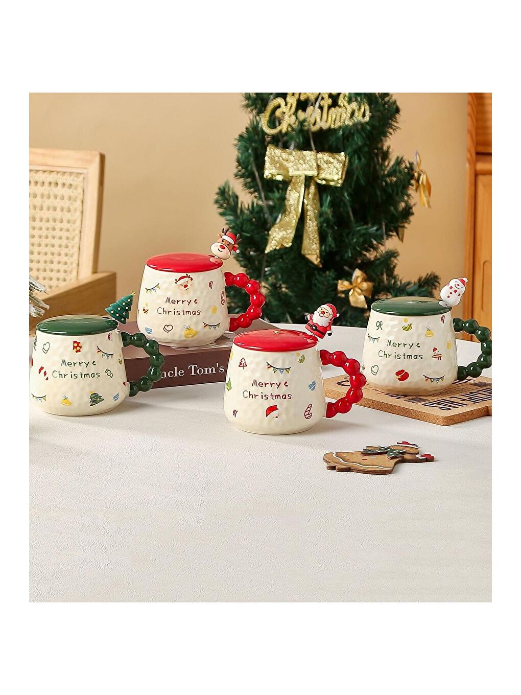 Karışık Yılbaşı Desenli Kabartmalı Seramik Kupa-2