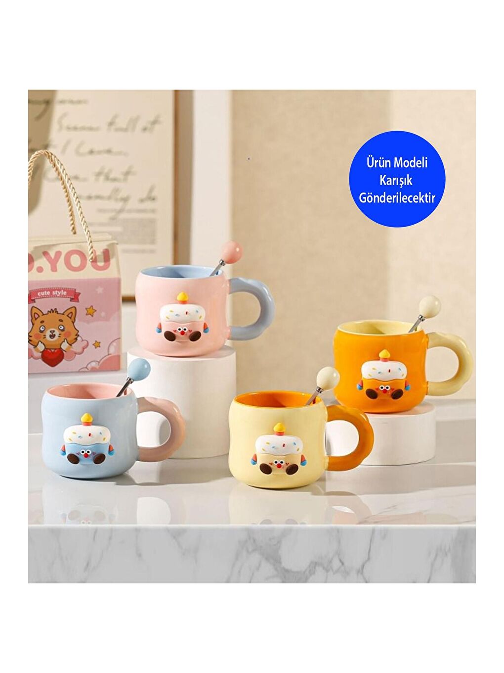 Karışık Doğum Günü Pasta Temalı Mıknatıslı Seramik Kupa-4