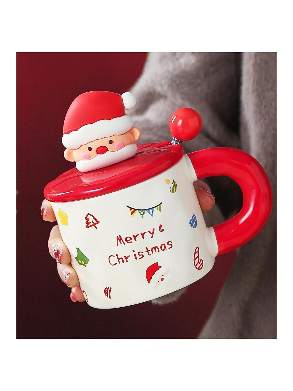 Karışık Yılbaşı Figürlü Kapaklı Seramik Kupa-4