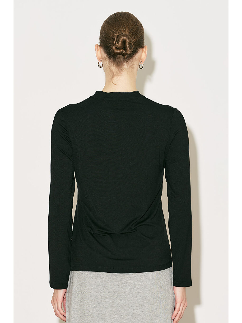 Easy Düğmeli Uzun Kol Bluz Siyah-1