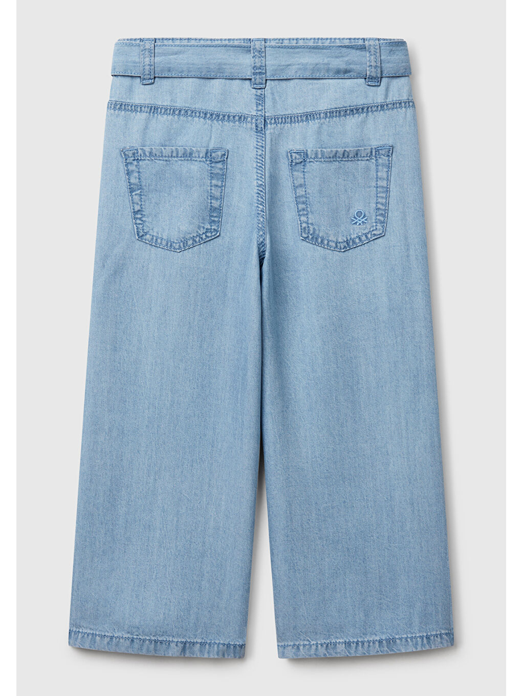 United Colors Of Benetton Mavi Kız Çocuk Açık Denim %100 Liyosel Taş Yıkama Kuşaklı Wide Leg Denim Pantolon - 1