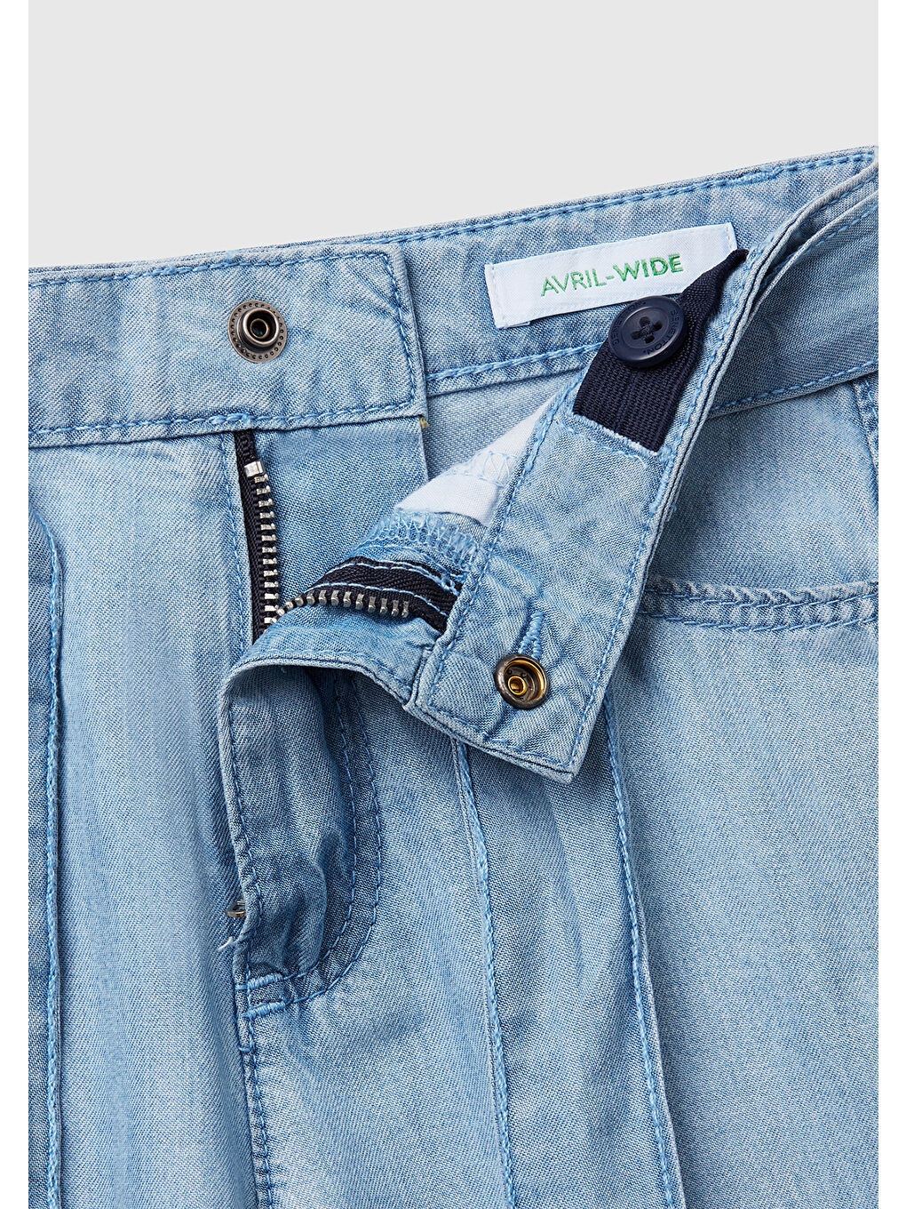 United Colors Of Benetton Mavi Kız Çocuk Açık Denim %100 Liyosel Taş Yıkama Kuşaklı Wide Leg Denim Pantolon - 2