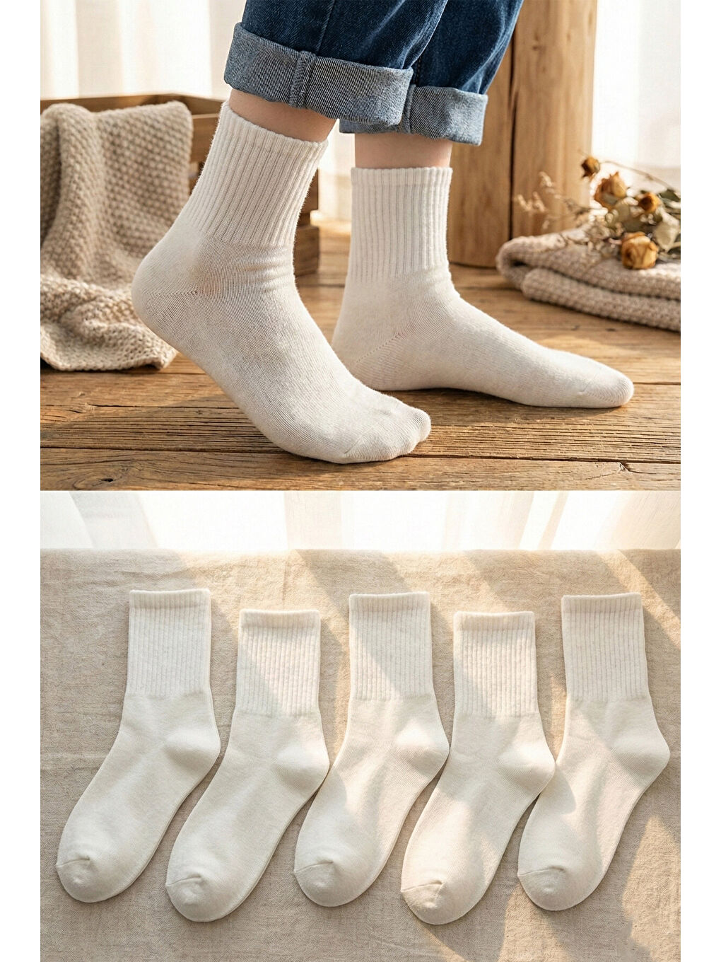 Beyaz Unisex Çocuk 5 Çift Kolej Çorap