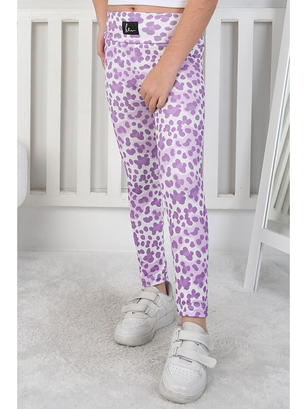 Kız Çocuk Lila Leopar Desenli Tayt - 26802-1