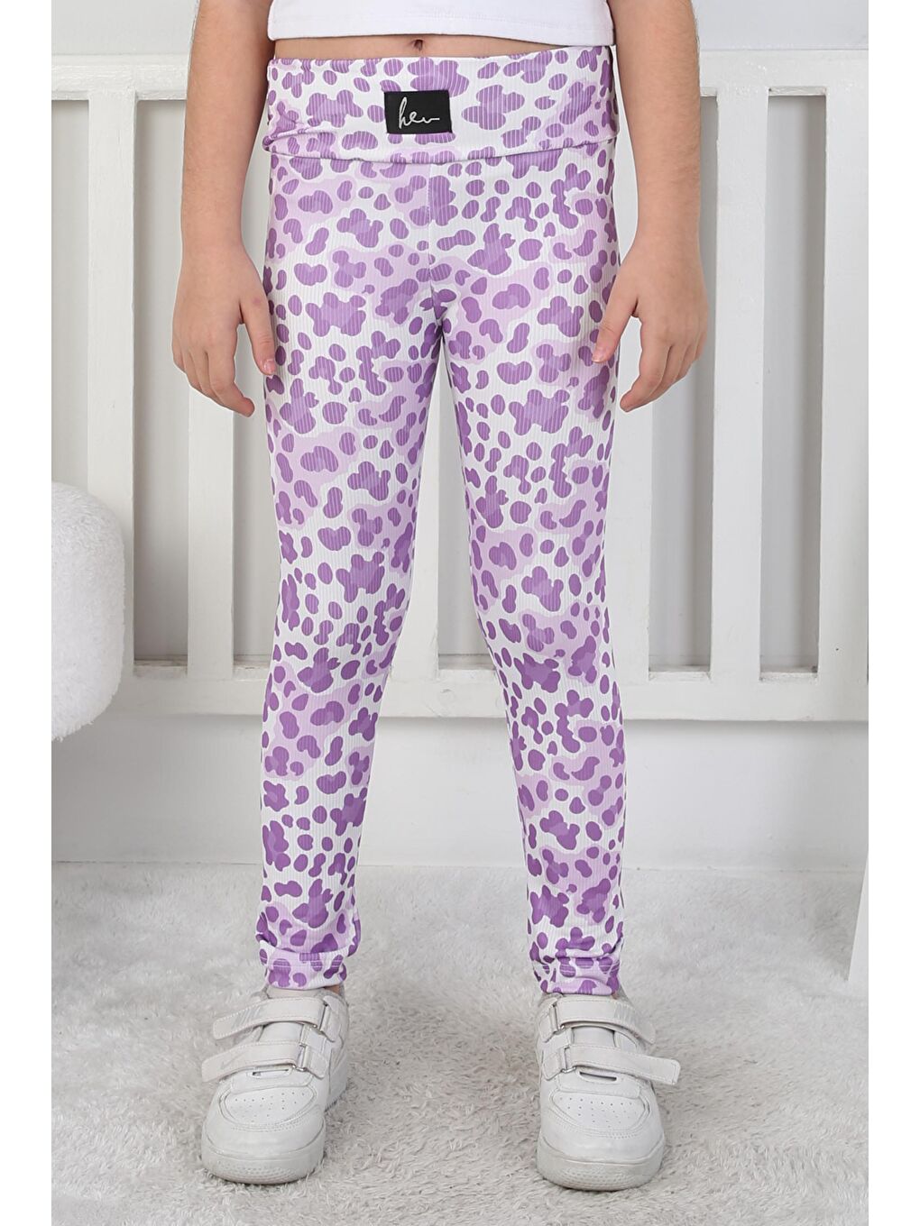 Kız Çocuk Lila Leopar Desenli Tayt - 26802-2