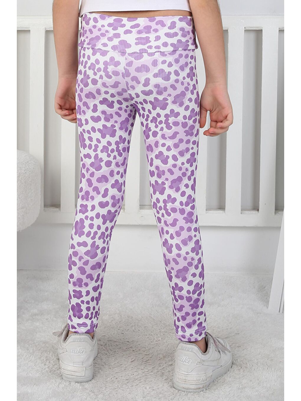 Kız Çocuk Lila Leopar Desenli Tayt - 26802-3