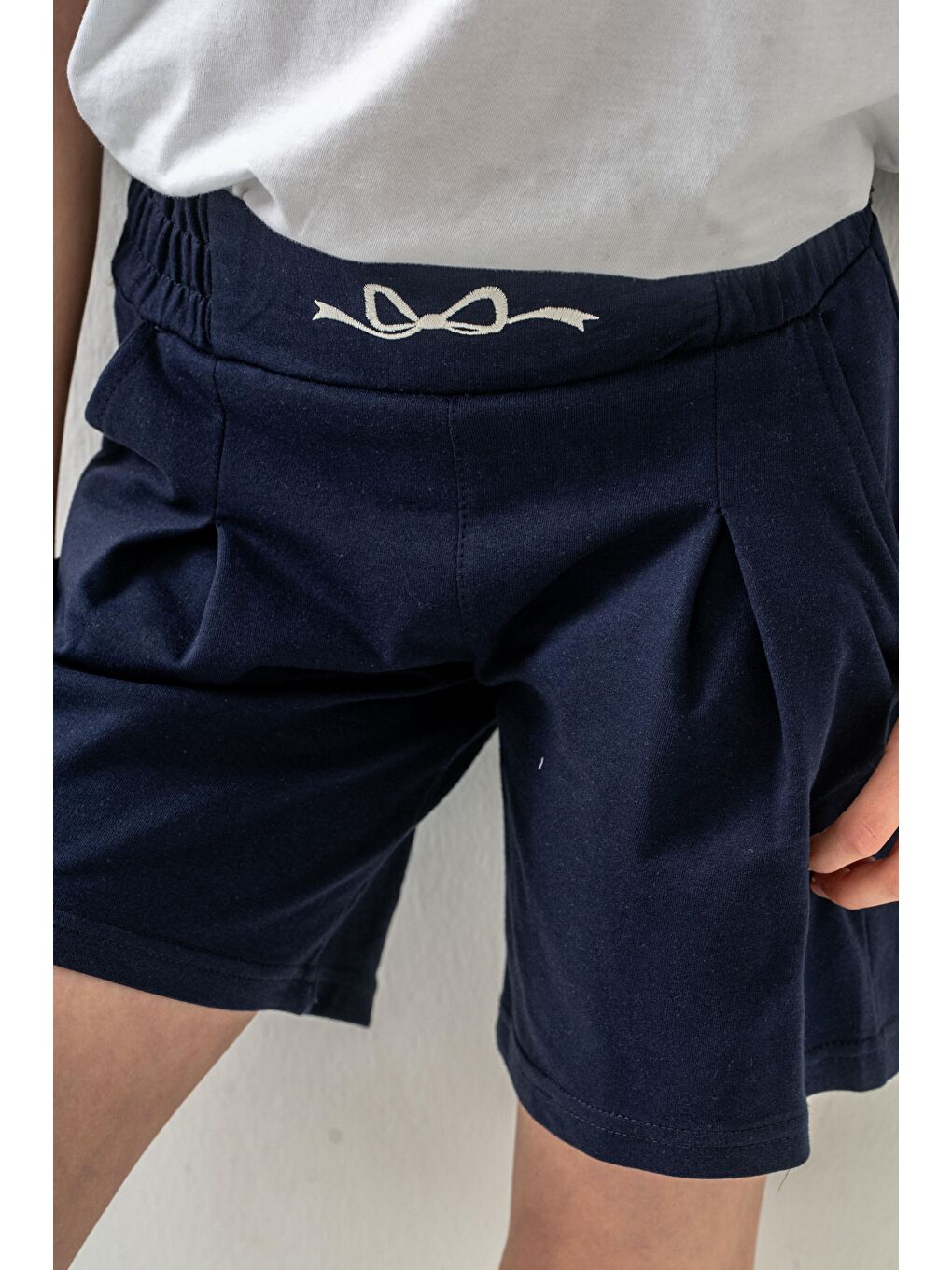 Lacivert Kemer Ortası Nakışlı Kız Çocuk Şort-10